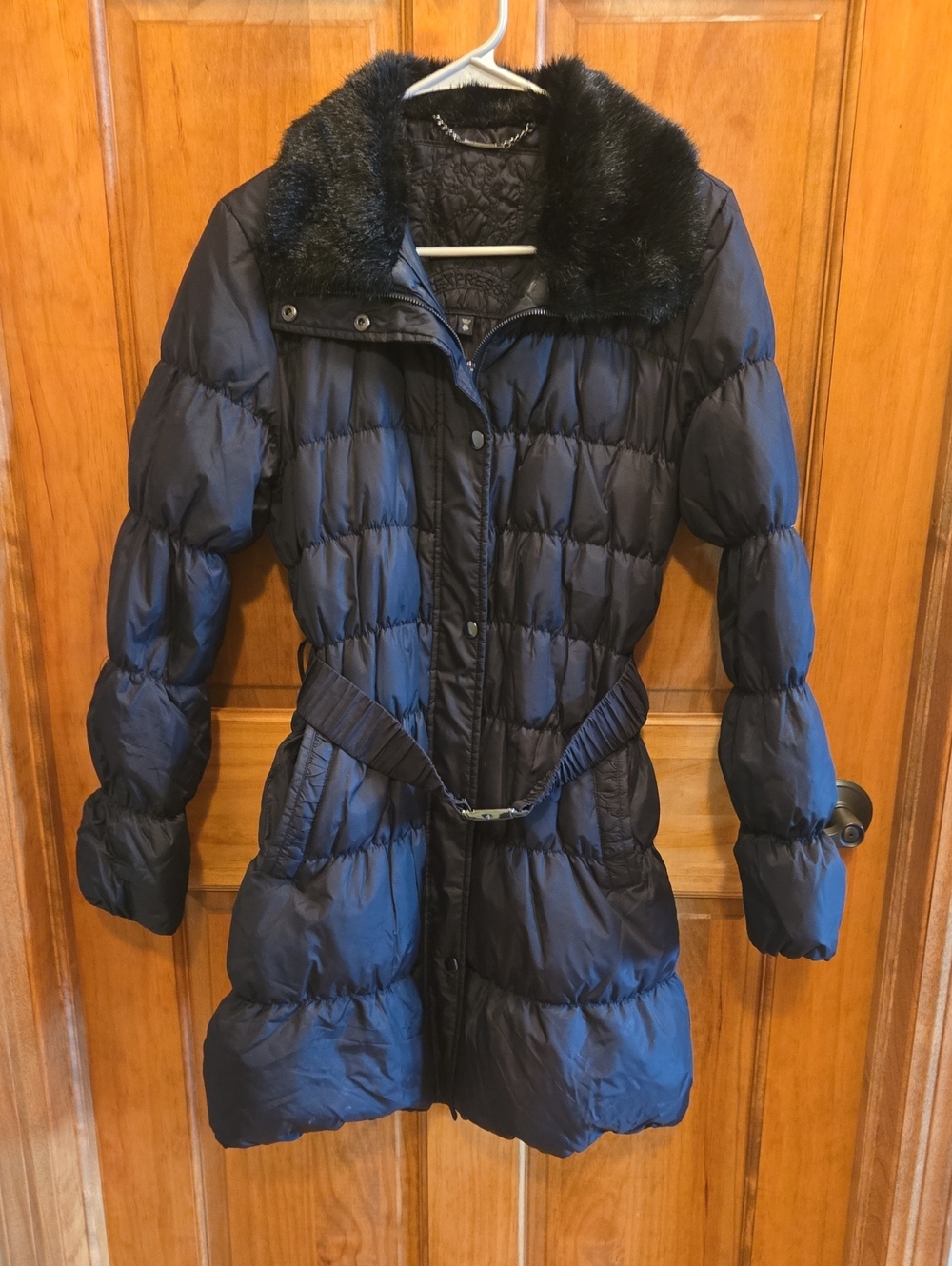 Black Puffer Coat with Faux Fur Collar - Women's Jacket Very Warm XS
